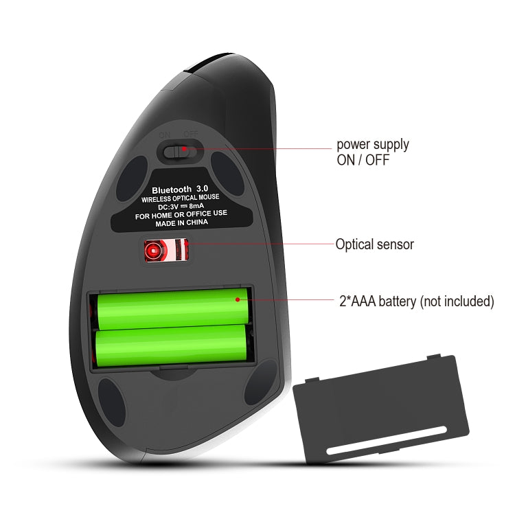 HXSJ T29 Bluetooth 3.0 Wireless Bluetooth 6-Keys 2400 DPI Adjustable Ergonomics Optical Vertical Mouse(Grey)