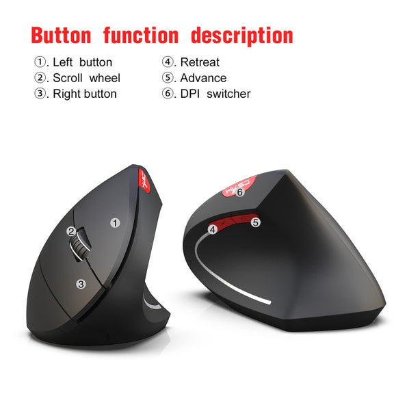 HXSJ T29 Bluetooth 3.0 Wireless Bluetooth 6-Keys 2400 DPI Adjustable Ergonomics Optical Vertical Mouse(Grey)