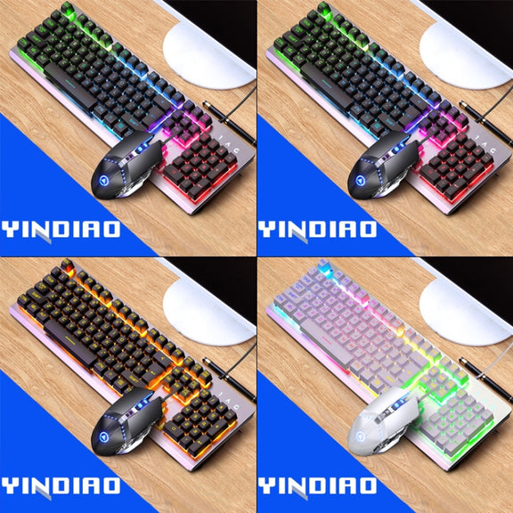 YINDIAO K002 USB Wired Mechanical Feel RGB Backlight Keyboard + Optical Mouse Set(White)