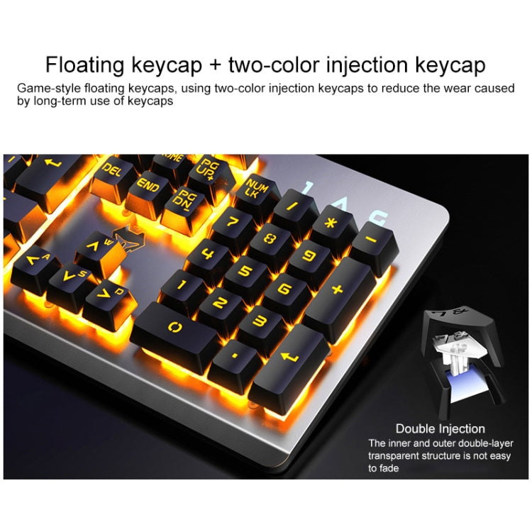 YINDIAO K002 USB Wired Mechanical Feel Orange Backlight Keyboard + Optical Mouse + Headset Set(Black)