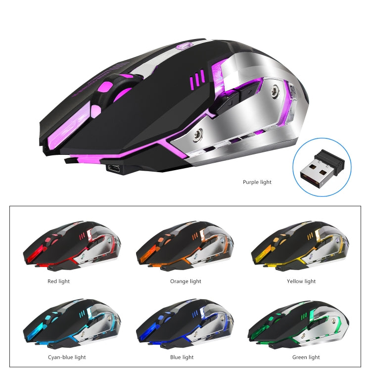 HXSJ M10 2.4GHz 6-keys USB Rechargeable Colorful Lighting Ergonomic 2400DPI Wireless Optical Gaming Mouse for Desktop Computers