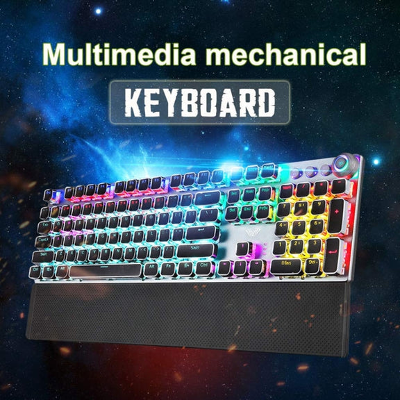 AULA F2088 108 Keys Mixed Light Plating Punk Mechanical Blue Switch Wired USB Gaming Keyboard with Metal Button(Silver)