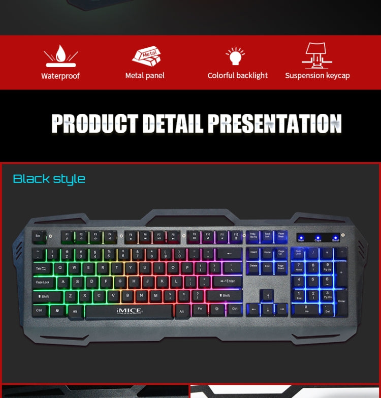 iMICE AK-400 USB Interface 104 Keys Wired Colorful Backlight Gaming Keyboard for Computer PC Laptop(Black)