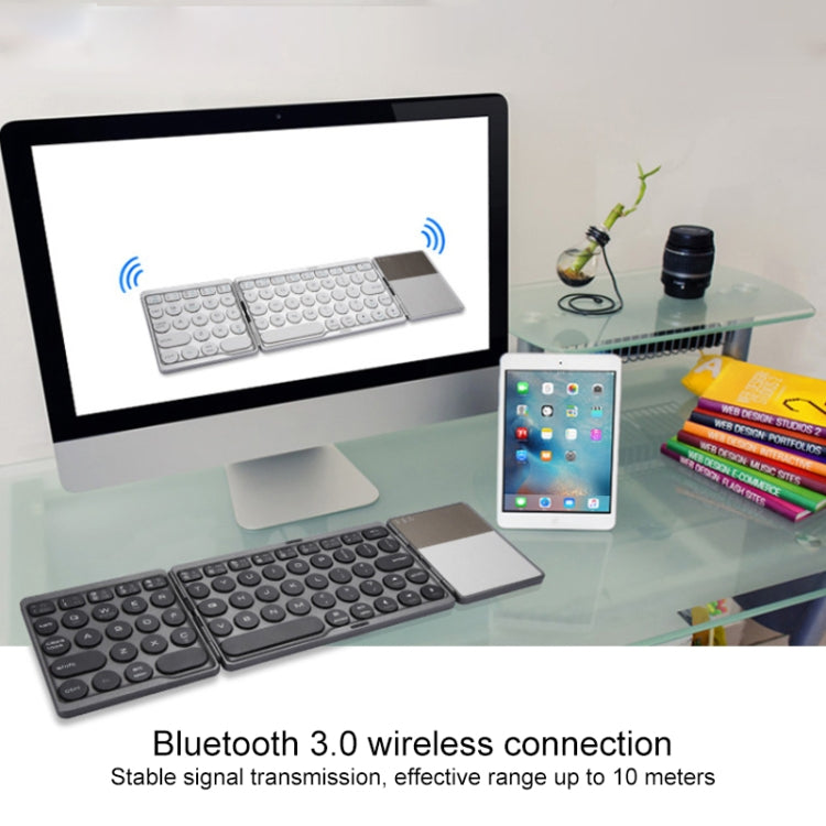 GK408 Three-fold Rechargeable Wireless Bluetooth Keyboard with Touchpad, Support Android / IOS / Windows (Black Grey)