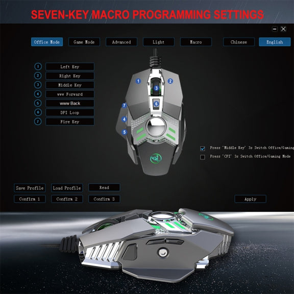 HXSJ J200 7 Keys Programmable Wired E-sports Mechanical Mouse with Light (Silver Grey)