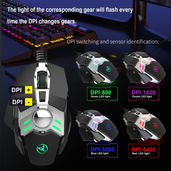 HXSJ J200 7 Keys Programmable Wired E-sports Mechanical Mouse with Light (Silver Grey)