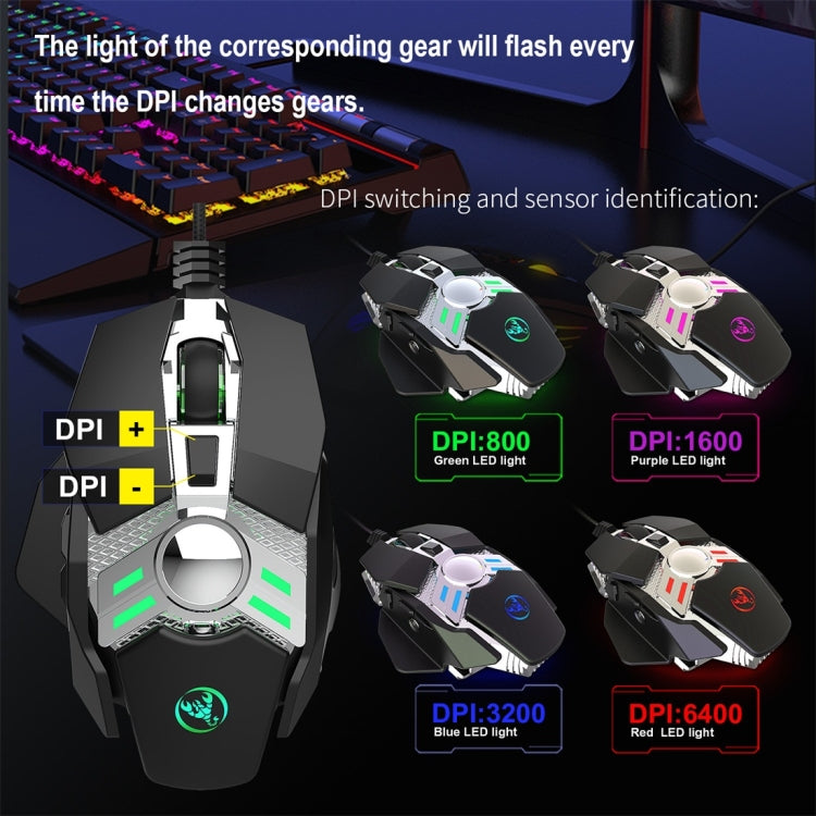 HXSJ J200 7 Keys Programmable Wired E-sports Mechanical Mouse with Light (Silver Grey)
