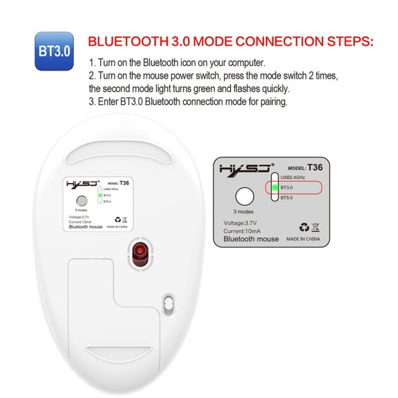 HXSJ T36 2.4G Bluetooth 5.0+3.0 Three-mode Silent Design Wireless Bluetooth Mouse (Silver)