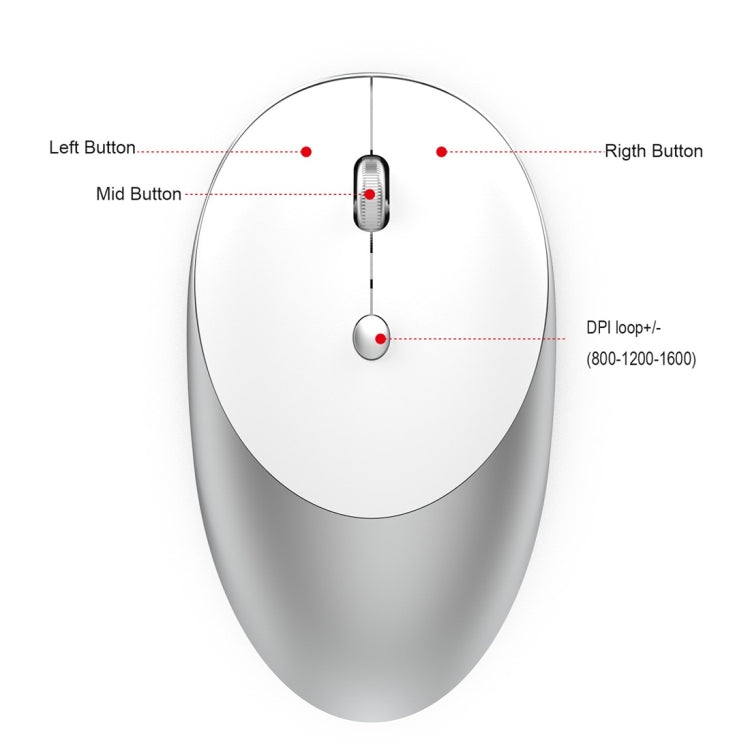 HXSJ T36 2.4G Bluetooth 5.0+3.0 Three-mode Silent Design Wireless Bluetooth Mouse (Silver)