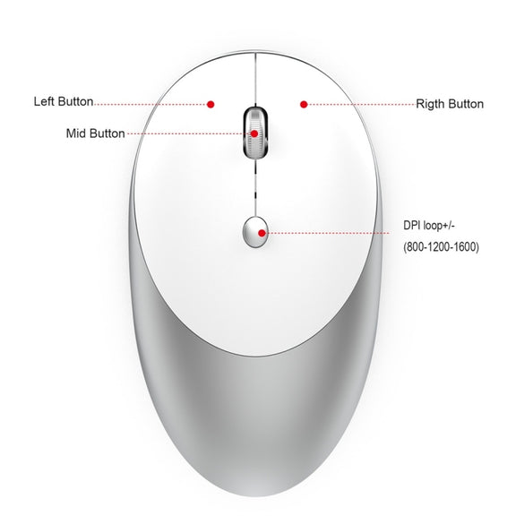 HXSJ T36 2.4G Bluetooth 5.0+3.0 Three-mode Silent Design Wireless Bluetooth Mouse (Silver)