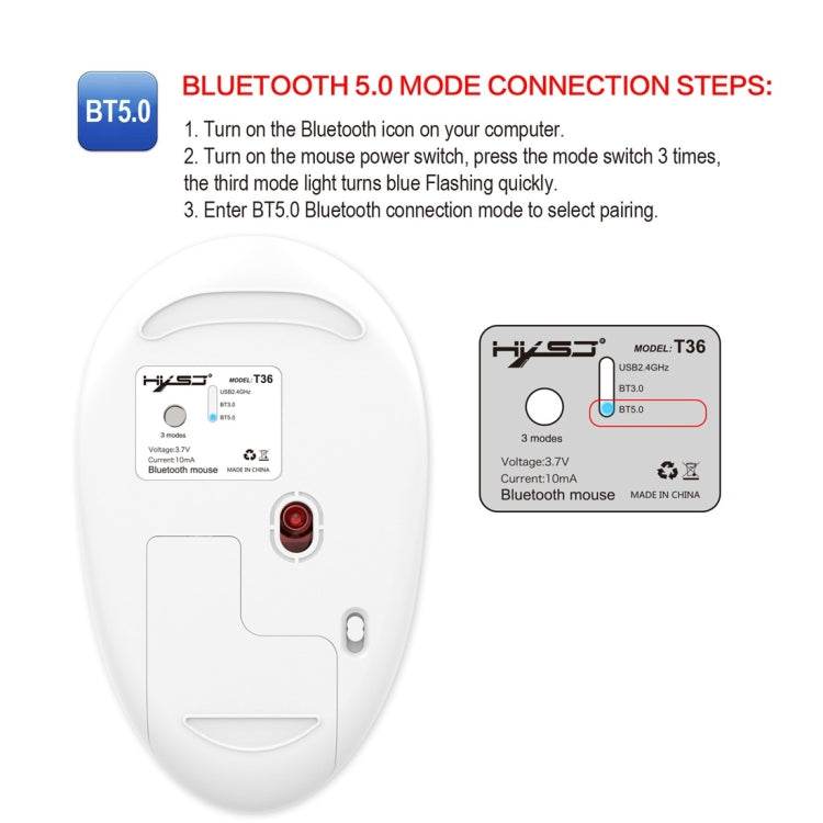 HXSJ T36 2.4G Bluetooth 5.0+3.0 Three-mode Silent Design Wireless Bluetooth Mouse (Silver)