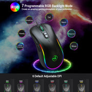 HXSJ J300 7 Keys RGB Lighting Programmable Gaming Wired Mouse(Black)