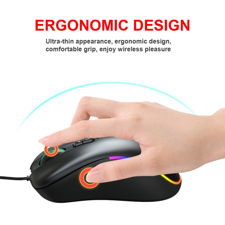 HXSJ J300 7 Keys RGB Lighting Programmable Gaming Wired Mouse(Black)