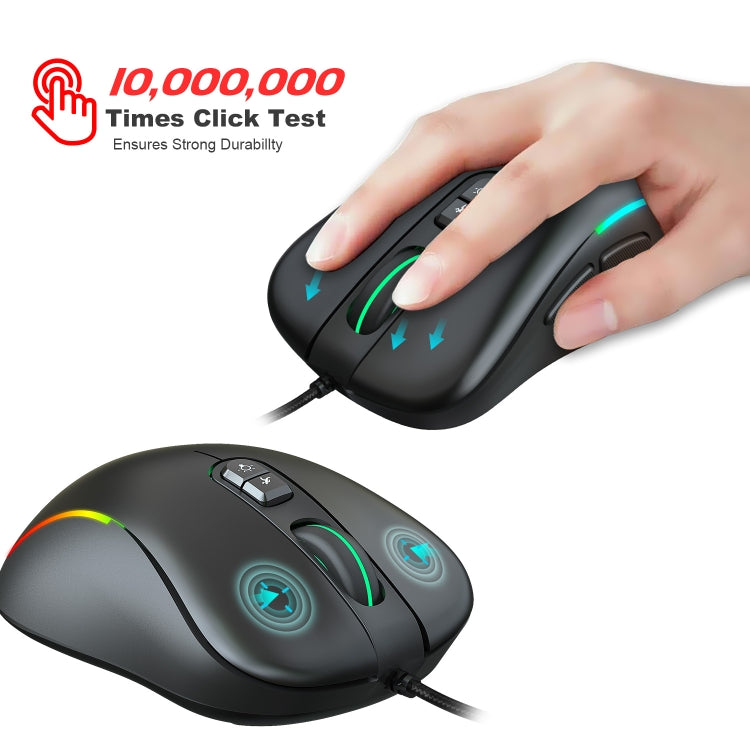 HXSJ J300 7 Keys RGB Lighting Programmable Gaming Wired Mouse(Black)