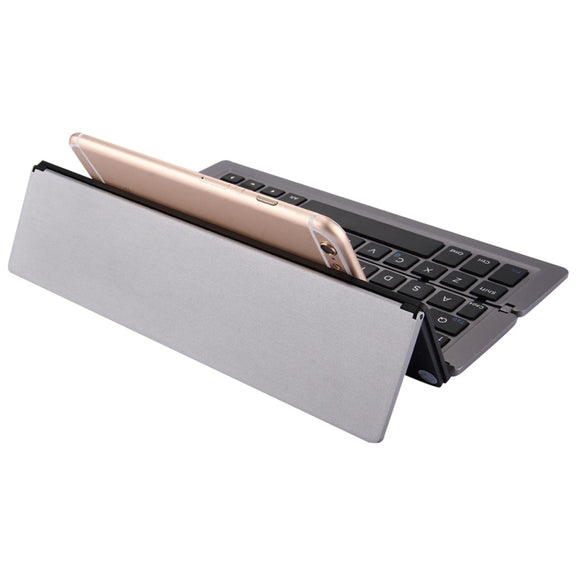 F18 Ultra-slim Rechargeable Foldable 58 Keys Bluetooth Wireless Keyboard with Holder (Grey)