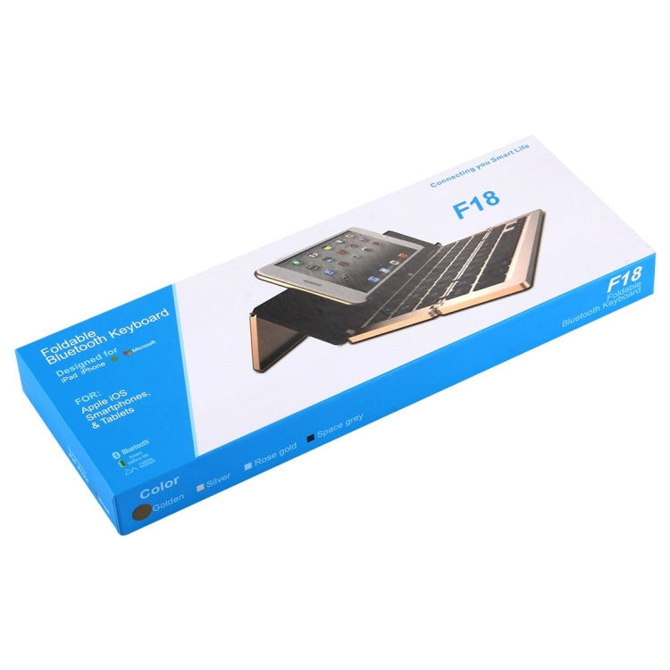 F18 Ultra-slim Rechargeable Foldable 58 Keys Bluetooth Wireless Keyboard with Holder(Rose Gold)