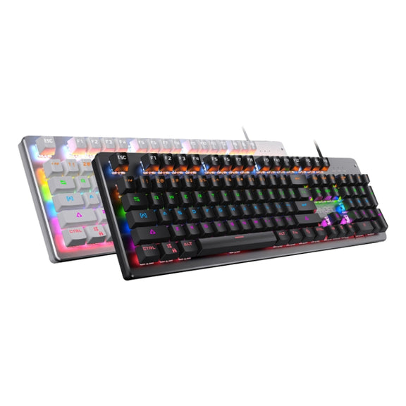 YINDIAO Classic Square Keys Mixed Light USB Mechanical Gaming Wired Keyboard, Blue Shaft (White)