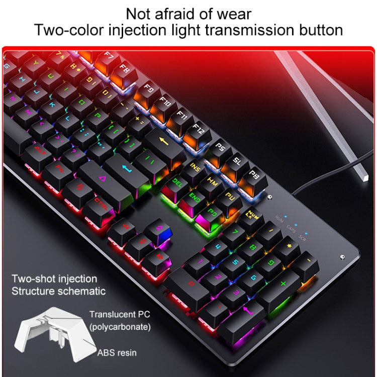 YINDIAO Classic Square Keys Mixed Light USB Mechanical Gaming Wired Keyboard, Blue Shaft (White)