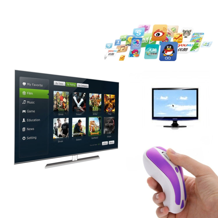 PR-01 6D Gyroscope Fly Air Mouse 2.4G USB Receiver 1600 DPI Wireless Optical Mouse for Computer PC Android Smart TV Box (Purple + White)