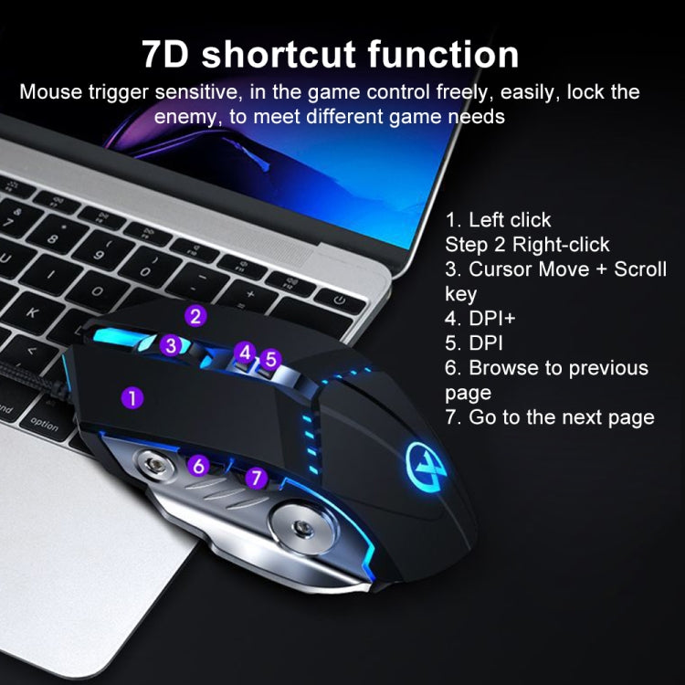 GM20 3200DPI 4-modes Adjustable 7-keys RGB Light Wired Gaming Mouse (Starlight Black)