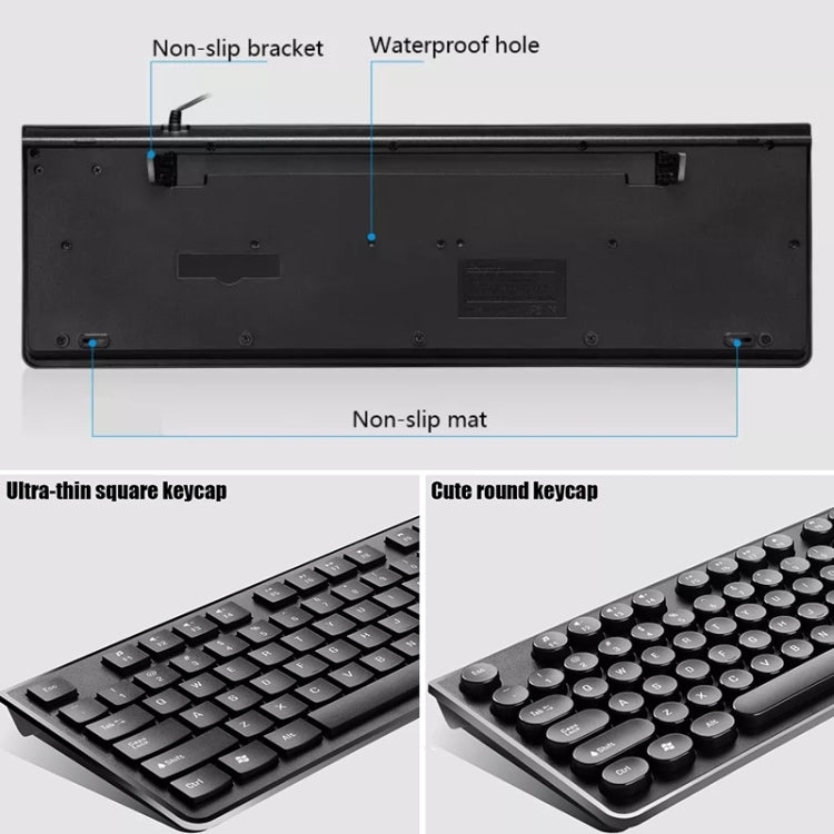 ZGB S500 Square Key USB Wired Computer Keyboard(White)