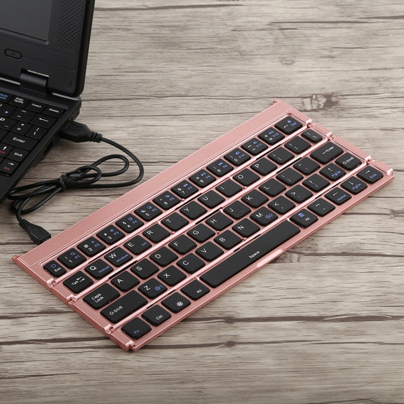 GK808 Ultra-thin Foldable Bluetooth V3.0 Keyboard, Built-in Holder, Support Android / iOS / Windows System(Rose Gold)