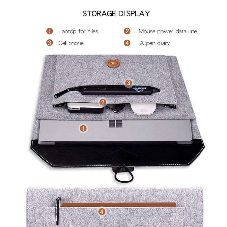 ND06 Multi-purpose Felt Button Laptop Inner Bag for 13.3 inch Laptop(Grey)