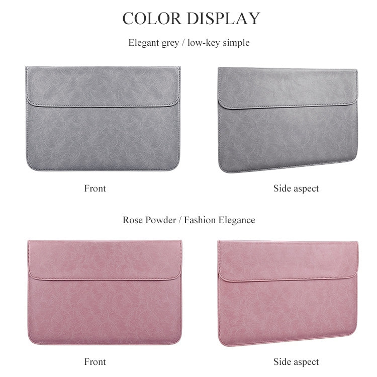 PU01S PU Leather Horizontal Invisible Magnetic Buckle Laptop Inner Bag for 15.4 inch laptops (Grey)