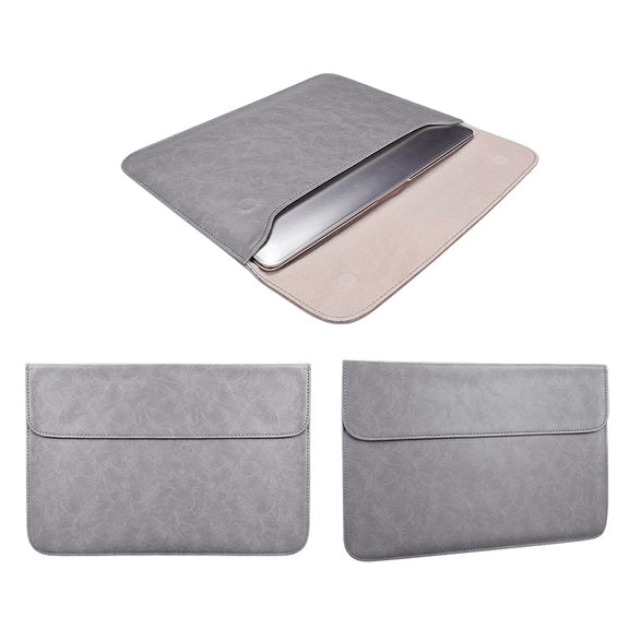 PU01S PU Leather Horizontal Invisible Magnetic Buckle Laptop Inner Bag for 15.4 inch laptops (Grey)