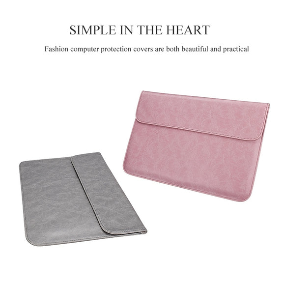 PU01S PU Leather Horizontal Invisible Magnetic Buckle Laptop Inner Bag for 15.4 inch laptops (Grey)