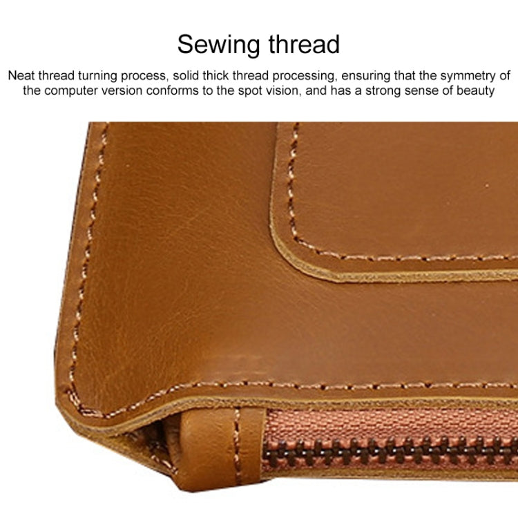 Universal Genuine Leather Business Zipper Laptop Tablet Bag For 13 inch and Below(Brown)
