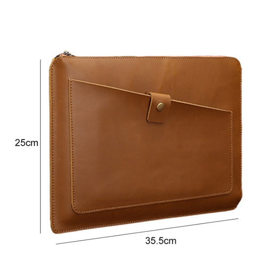 Universal Genuine Leather Business Zipper Laptop Tablet Bag For 12 inch and Below(Brown)