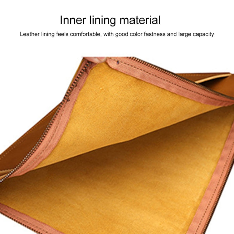 Universal Genuine Leather Business Zipper Laptop Tablet Bag For 12 inch and Below(Brown)