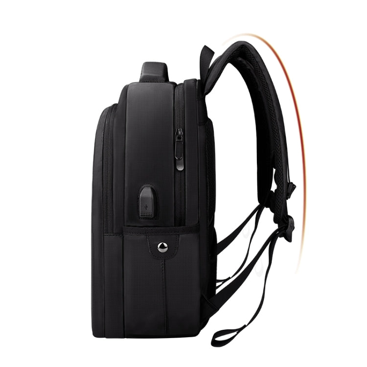 Polyester Water-resistant Laptop Backpack for Below 15 inch Laptops, with USB Interface Trunk Trolley Strap(Black)