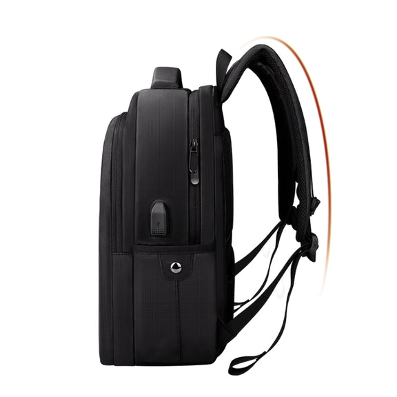 Polyester Water-resistant Laptop Backpack for Below 15 inch Laptops, with USB Interface Trunk Trolley Strap(Black)