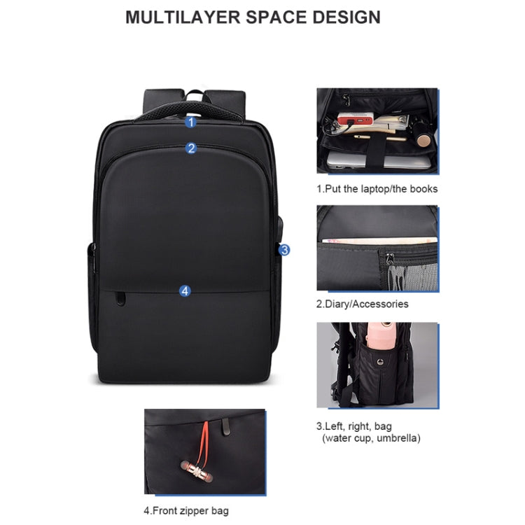 Polyester Water-resistant Laptop Backpack for Below 15 inch Laptops, with USB Interface Trunk Trolley Strap(Black)