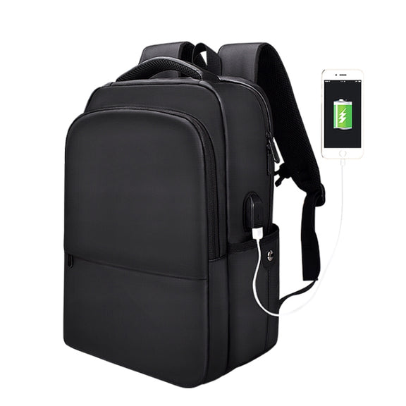 Polyester Water-resistant Laptop Backpack for Below 15 inch Laptops, with USB Interface Trunk Trolley Strap(Black)