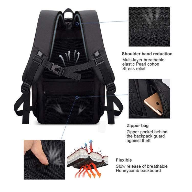 Polyester Water-resistant Laptop Backpack for Below 15 inch Laptops, with USB Interface Trunk Trolley Strap(Black)