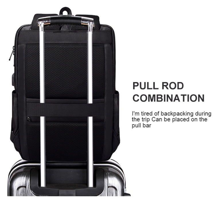 Polyester Water-resistant Laptop Backpack for Below 15 inch Laptops, with USB Interface Trunk Trolley Strap(Black)
