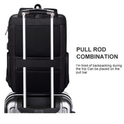 Polyester Water-resistant Laptop Backpack for Below 15 inch Laptops, with USB Interface Trunk Trolley Strap(Black)
