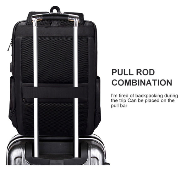 Polyester Water-resistant Laptop Backpack for Below 15 inch Laptops, with USB Interface Trunk Trolley Strap(Black)
