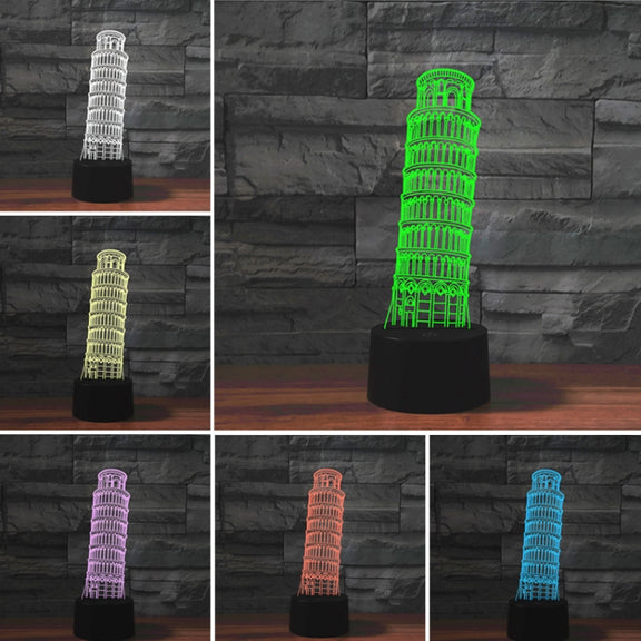 Paris Leaning Tower Shape 3D Colorful LED Vision Light Table Lamp, 16 Colors Remote Control Version