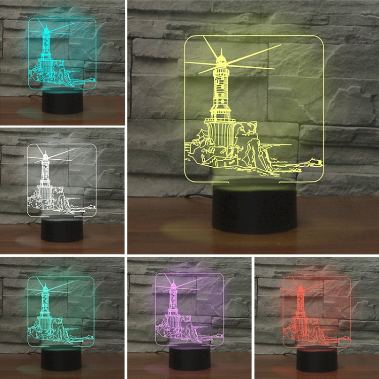 Lighthouse Shape 3D Colorful LED Vision Light Table Lamp, Crack Remote Control Version
