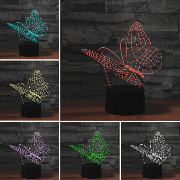 Butterfly Shape 3D Colorful LED Vision Light Table Lamp, Charging Touch Version