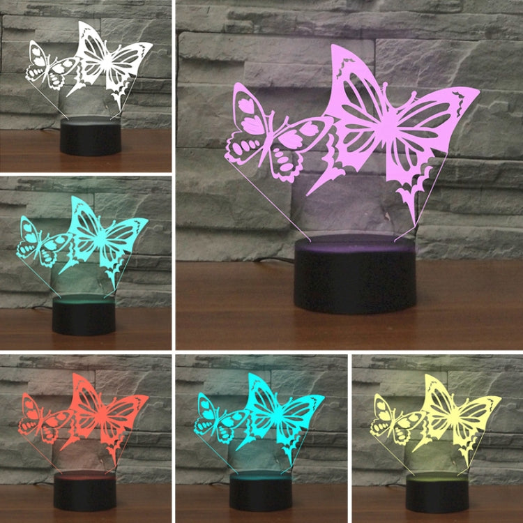 Two Butterflies Shape 3D Colorful LED Vision Light Table Lamp, 16 Colors Remote Control Version