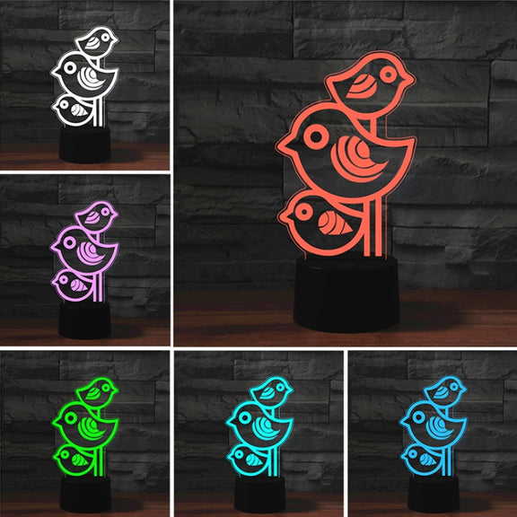 Three Birds Shape 3D Colorful LED Vision Light Table Lamp, Crack Touch Version