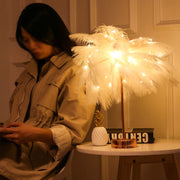 Creative Bedroom Feather Table Lamp Night Light Decorative Light (White)