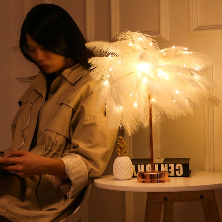 Creative Bedroom Feather Table Lamp Night Light Decorative Light (White)
