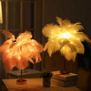 Creative Bedroom Feather Table Lamp Night Light Decorative Light (White)