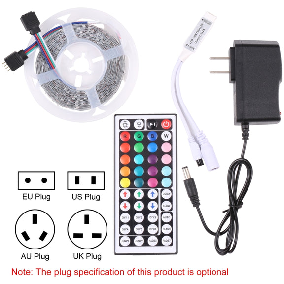 Bare Board 2835 SMD RGB LED Rope Light, 60 LED/m, Length: 5m, 12V 2A 100-240V, with 44-key Remote Control (US Plug)